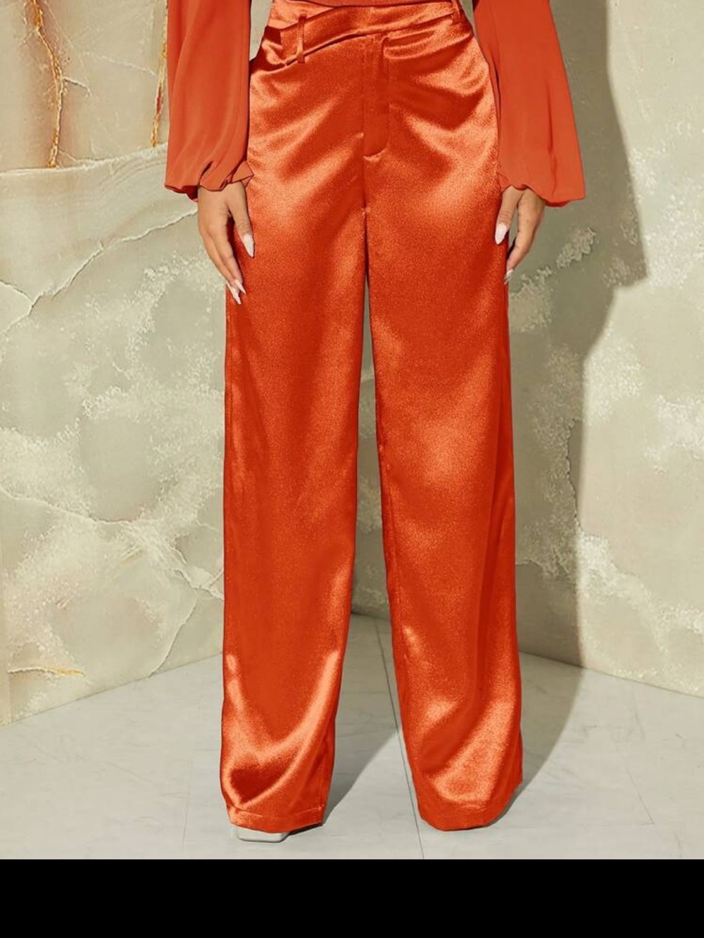 SHEIN Burnt Orange Satin Wide-Leg Pants